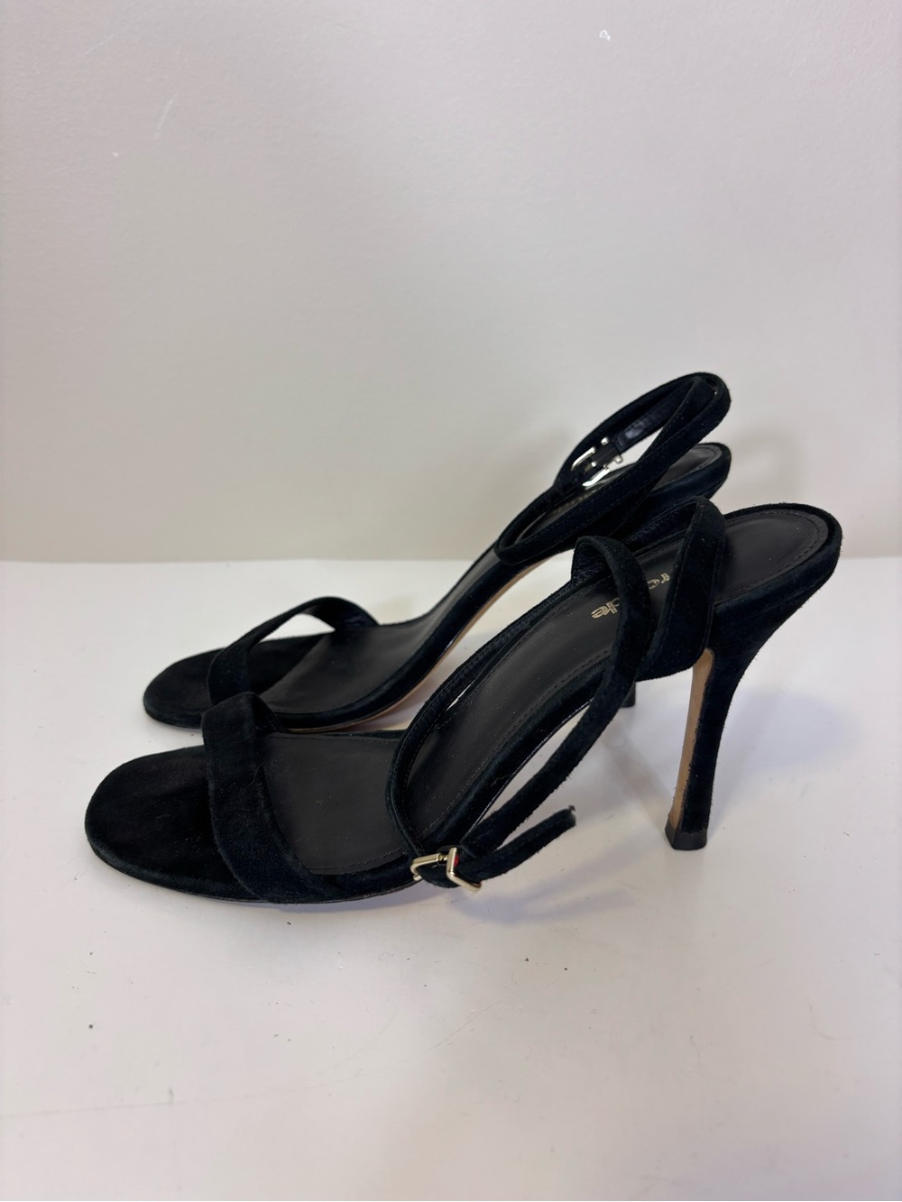 Larroude Black Suede Wrap Around Ankle-Strap High Heels 8.5